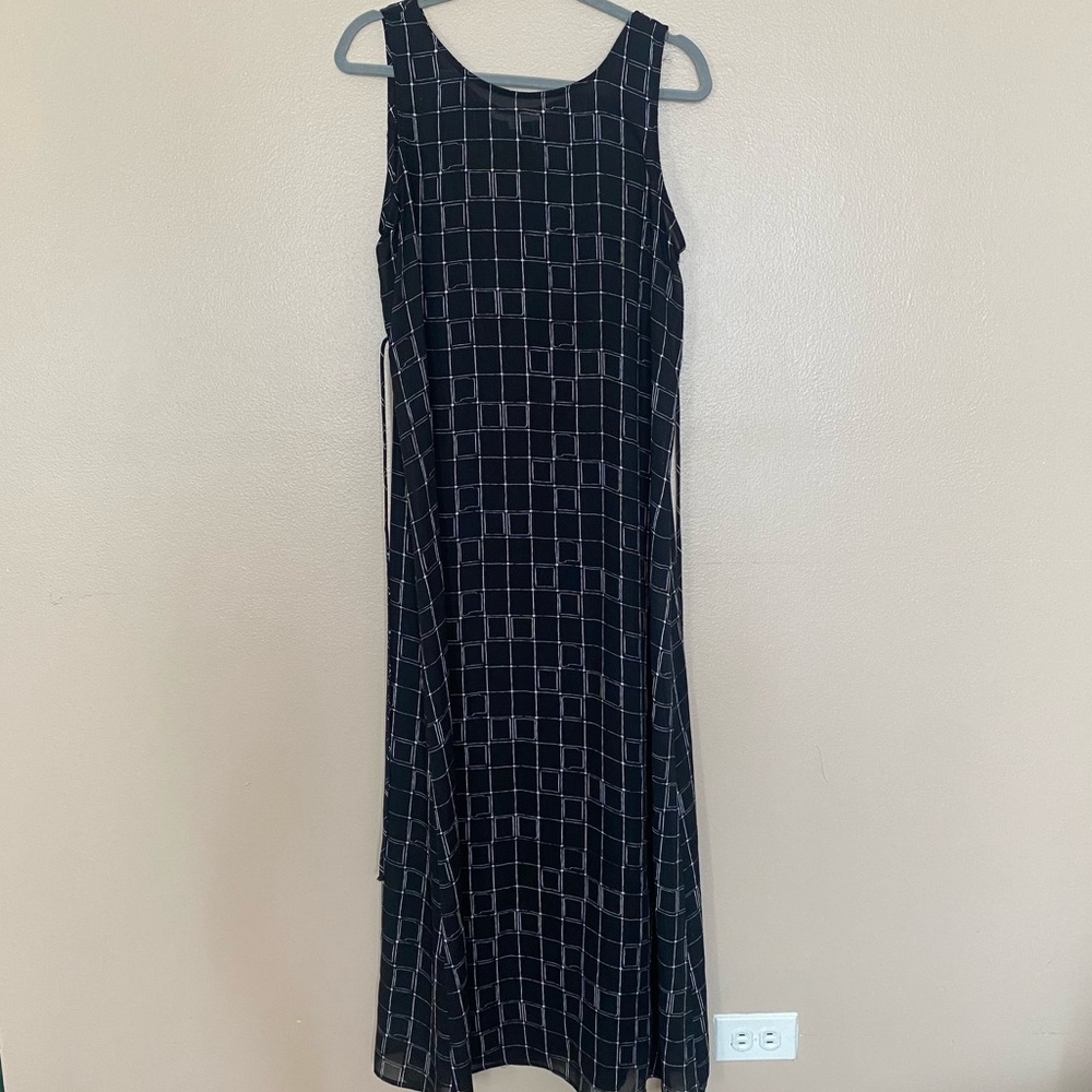Black Maxi Dress with white Square Pattern